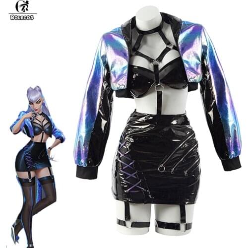 ROLECOS Game LOL KDA Cosplay Costume Evelynn Cosplay Costume Women Sexy KDA All Out Evelynn Costume Halloween Bra Skirt Full Set