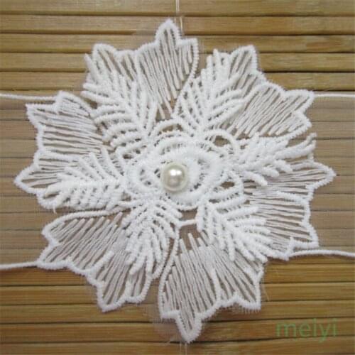 10x White 9cmx9cm Cotton Pearl Flowers Embroidered Lace Trim Fabric Lace Ribbon Handmade DIY Sewing Craft For Costume Decoration