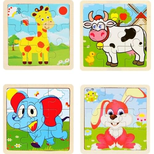 Mini Size 11*11cm Wooden 3D Cartoon Jigsaw Puzzle for Children