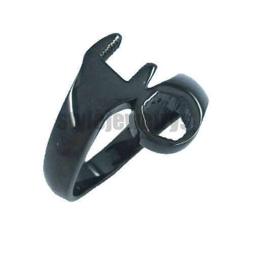 Wholesale Black Plated Spanner Motorcycle Biker Ring Stainless Steel Jewelry Classic Wrench Motor Biker Men Ring SWR0046BA