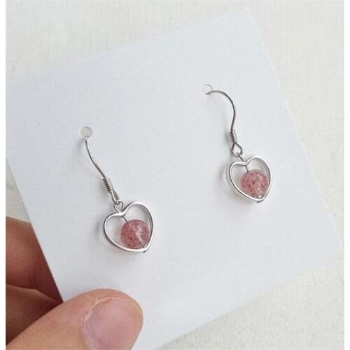 New Arrival Strawberry Crystal Ear Hook 925 Sterling Silver Jewelry Heart Shaped Love Popular Women Dangle Earrings SE922