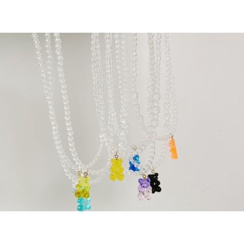 Candy Color Gummy Mini Bear Necklace for Women Christmas Gifts Crystal Pearl Beads Necklaces Jewelry DIY Femme Bijoux чокер