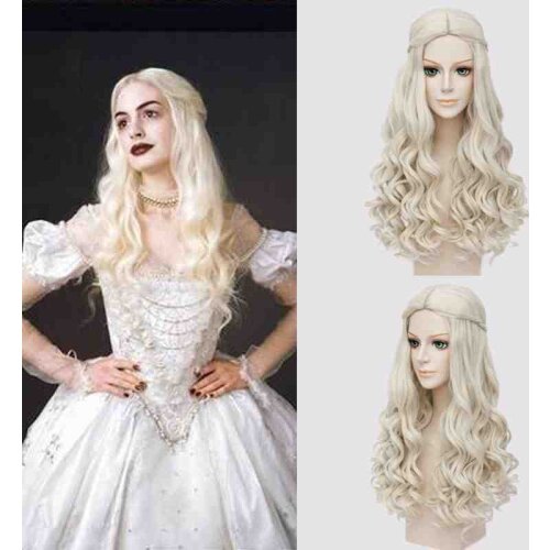 Alice in Wonderland White Queen Cosplay Wig Blonde Wavy Long Braid Styled Synthetic Hair Heat Resistance Fiber + Wig Cap