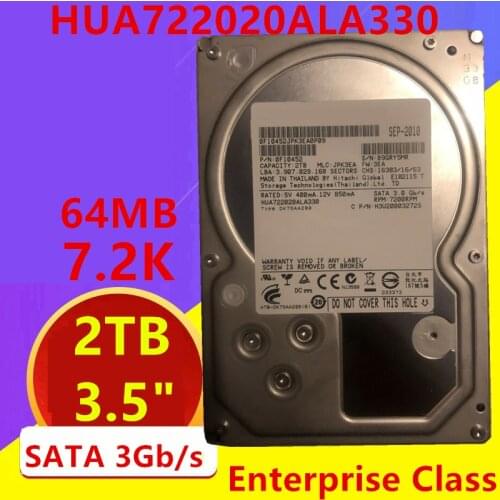Almost New HDD For Hitachi/Del 2TB 3.5" SATA 3 Gb/s 64MB 7200RPM For Internal HDD For Enterprise Class HDD For HUA722020ALA330