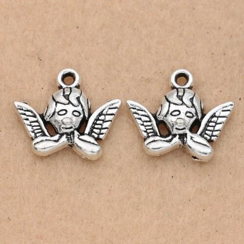 KJjewel Tibetan Silver Girl Love Plated Angel Fairy Charms Pendants Jewelry Making Bracelet Jewelry Findings 16x19mm