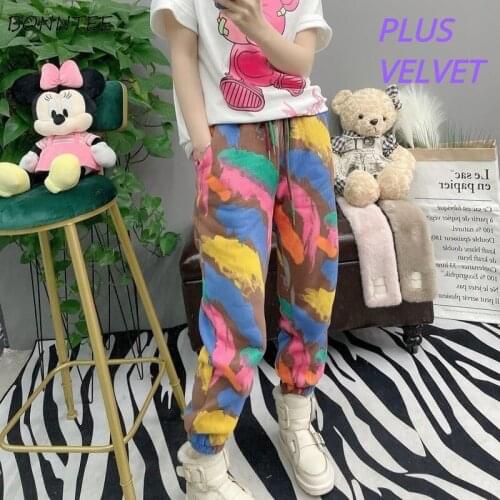 Harem Pants Women Painted Korean Style Chic Trendy Streetwear BF Unisex Couple Popular Leisure Ulzzang Female Bottom Plus Velvet