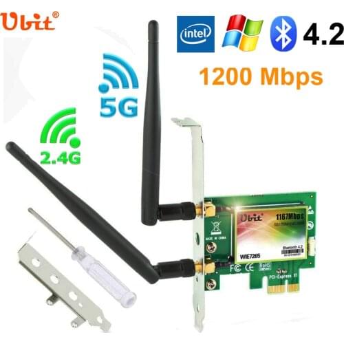 Ubit AC 1200Mbps Bluetooth WiFi card, wireless WiFi PCIe card 5GHz/2.4GHz dual-band PCI Express card with Bluetooth 4.2 and 2 an