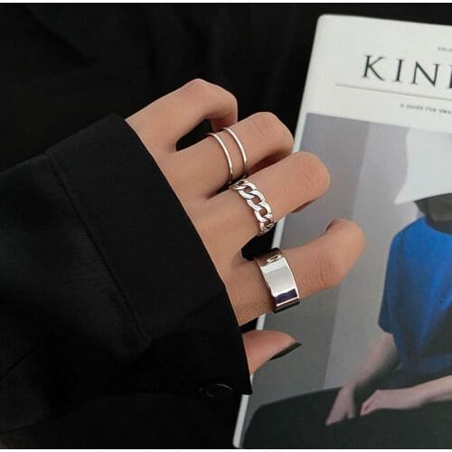 Hiphop/Rock Metal Geometry Circular Punk Rings Set Opening Index Finger Accessories Buckle Joint Tail Ring for Women Jewelry