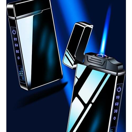 2021 New Windproof Metal USB Lighter Torch Lighter Jet Dual Plasma Arc Lighter Gas Electric Butane Chargeable Pipe Cigar Lighter