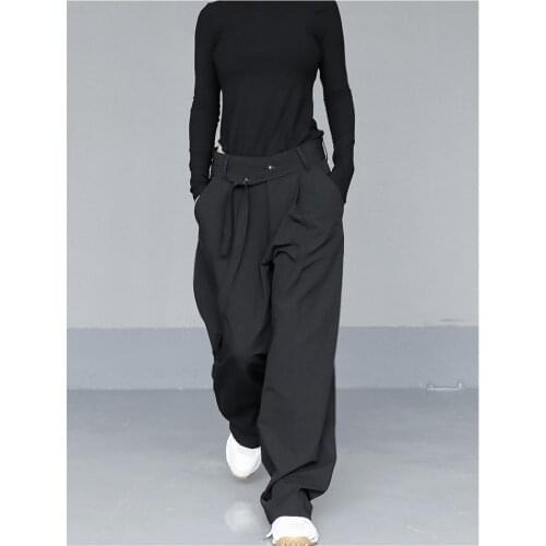 Ladies spring and Autumn new lovers with the same style black high waist large size suit wide leg trousers