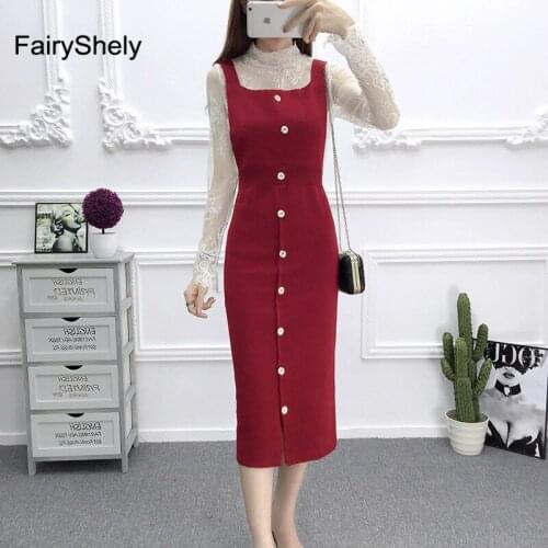 2019 new Wine Red loose vest knit dress women autumn winter inside vest dress U-neck sleeveless vest long sweater female dresses