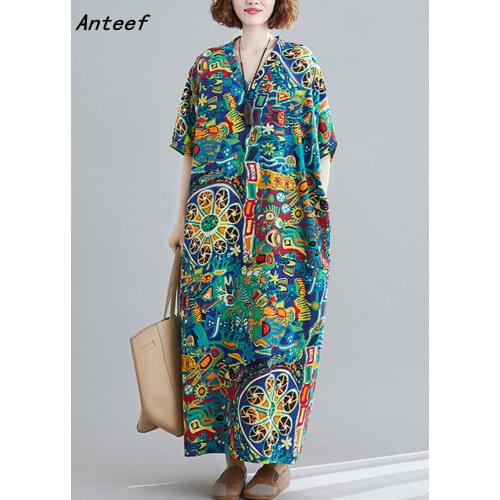 Short sleeve plus size cotton vintage floral dresses for women casual loose maxi long summer beach dress elegant clothes 2021