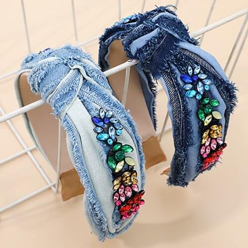 ZHINI 2021 New Denim Knot Headbands for Women Simple Handmade Colorful Crystal Hair Fashion Jewelry 2021 Hair Accessories Gift