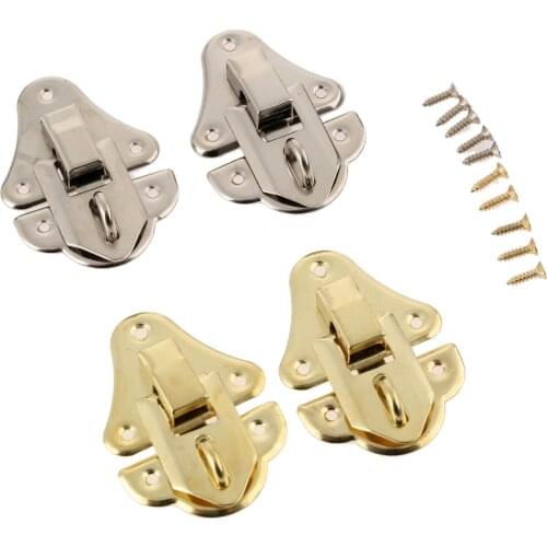 2Pcs Antique Silver/Gold Mini Jewelry Chest Gift Wine Wooden Box Toggle Latch Suitcase Hasp Hook Lock Furniture Hardware 48*35mm