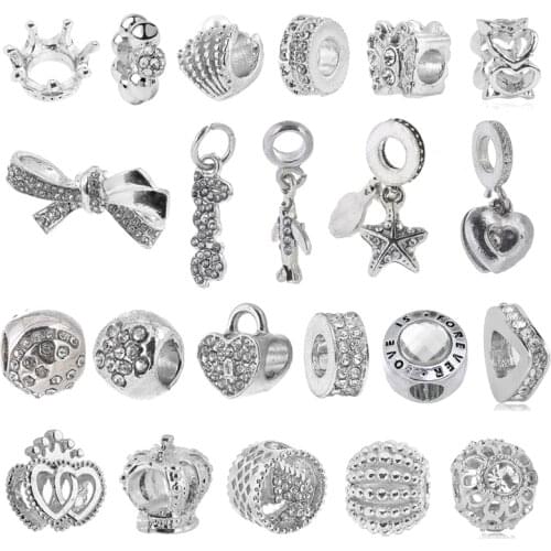 2Pcs/Lot High Quality Silver Plated Crystal Bowknot Charm Beads Fit Fashion Brand Bracelets For Women DIY Jewelry Gift Making