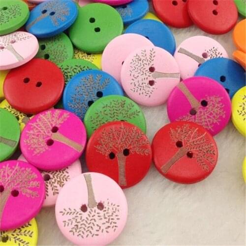 50pc 20mm Mix Print Tree Wood Buttons Sewing Crafts Accessories WB191