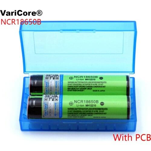 VariCore 2PCS New Protected 18650 NCR18650B 3400mah Rechargeable battery 3.7V with PCB Flashlight batteries +Storage box