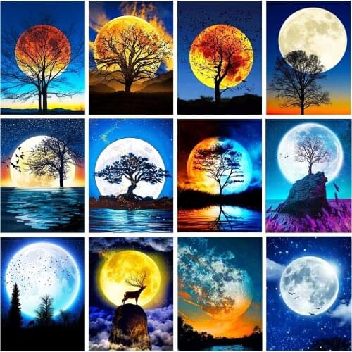 5D Diy Diamond Painting Night Moon Scenery Brand New Square/Round Inlaid Rhinestone Mosaic Cross Stitch Kit Decorative Painting