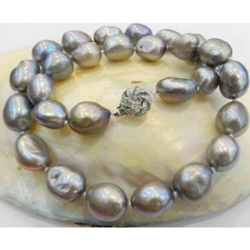 Free Shipping LARGE 8-10MM GRAY REAL BAROQUE CULTURED PEARL NECKLACE