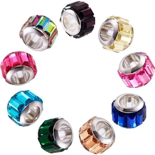 100Pcs Wholesale Lampwork Glass European Beads Rondelle Faceted Large Hole Bead For Bracelet Bangle Necklace DIY Jewelry Making
