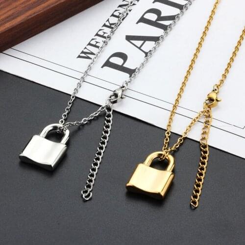 Tail Chain 5cm With Lock Necklace for Women Men Padlock Pendant Necklaces Gothic Cool Stainless Steel Link Chains Trendy Jewelry