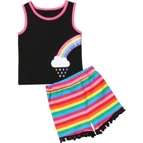 0-3T 2pcs Baby Girls Boys Clothing Sets 2019 Spring Infant Cotton Colorful Rainbow T Shirt Vest +Pants Baby Kids Casual Suits