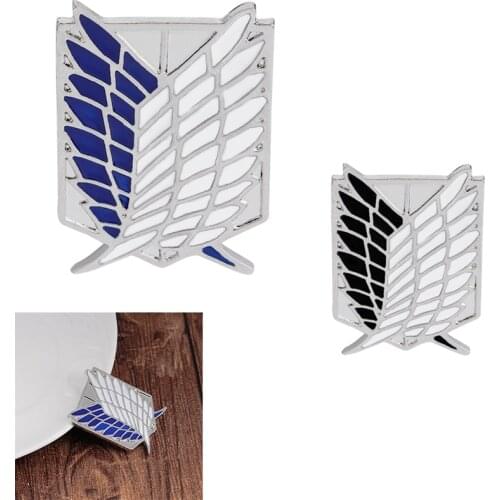New Attack on titan Pins enamel wings Brooches black white blue feather pin metal mini Giant Legion Flag badge cosplay broche