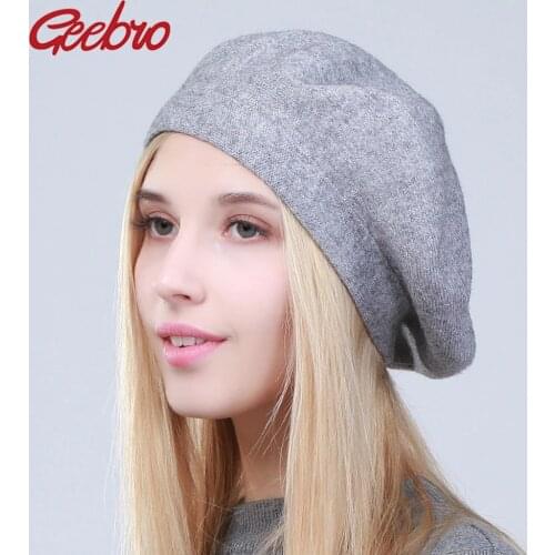 Geebro Womens Cashmere Beret Hat Spring Fashion Plain Cotton French Artist Berets Cap for Femme chapeau gorro mujer GS106M