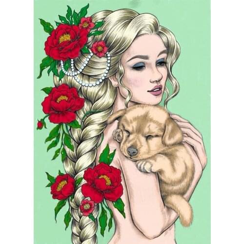 Lady Puppy 5D DIY Diamond Painting Full Round Drill Resin Wall Hanging Art Picture Kits Rhinestones Mosaic Handmade Craft Gift