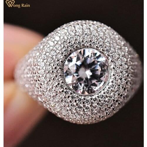 Wong Rain Temperament 925 Sterling Silver Created Moissanite Gemstone Wedding Party Full Diamond Ring For Women Fine Jewelry