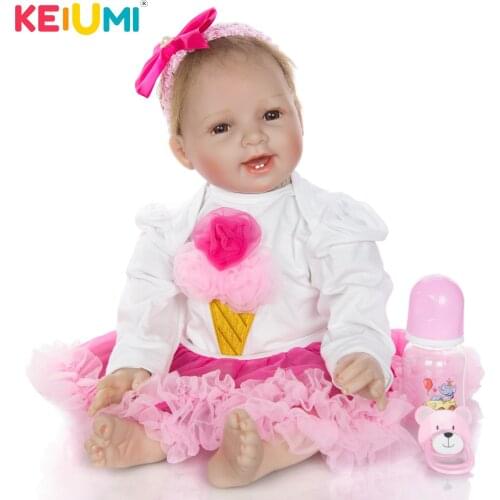 KEIUMI Reborn Baby Dolls 55 cm Real Like Smile Silicone Boneca Reborn Stuffed Cotton Body 22'' Fashion Birthday Gifts