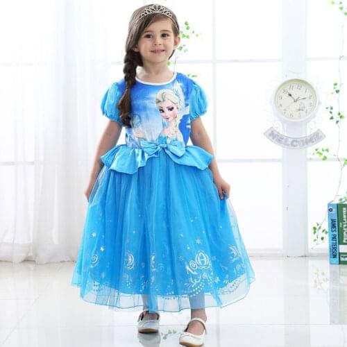 Girls Summer Dress Ruffles Mesh Elsa Princess Dresses Cosplay Costumes Christmas Halloween Birthday Party Dress Kids Clothes