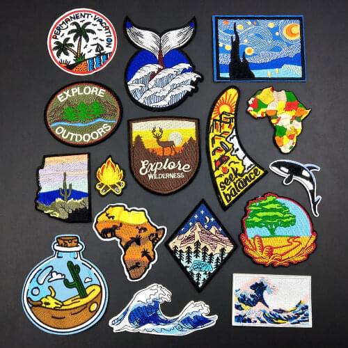 Fashion Embroidery Patches Stickers For Clothes Iron On Patch DIY T-shirt Jeans Coat Backpack Appliques Van Gogh Stars Waves