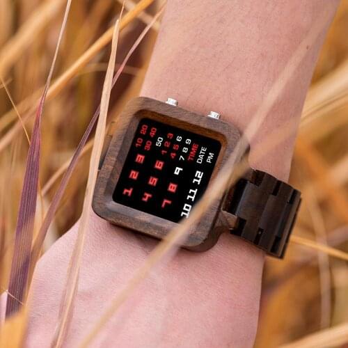 BOBO BIRD Digital Watch Men Luxury Brand Designe Night Vision Bamboo Watch Mini LED Watches Unique Time Display Gifts Dropship