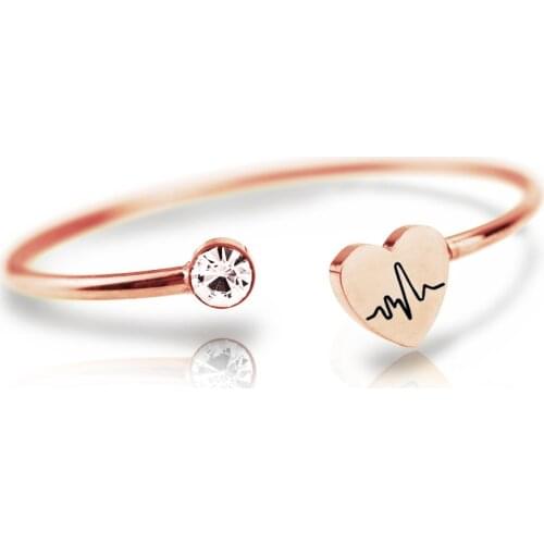 Stainless Steel Bracelet for Women Crystal Heart bracelet, ECG heartbeat Bangle Open Cuff Bracelets Bangles for Couple in Love