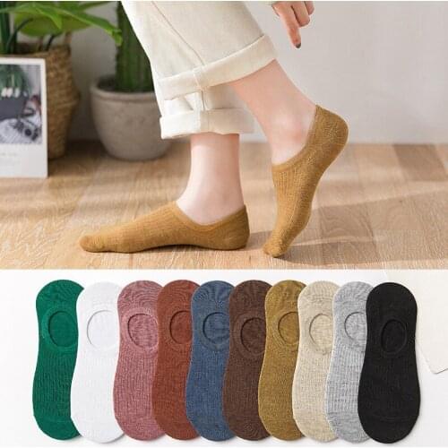 5 Pairs of Girls Spring and Summer Socks Ladies Short Socks Striped Womens Socks Cotton Silicone Non-slip Invisible Boat Socks