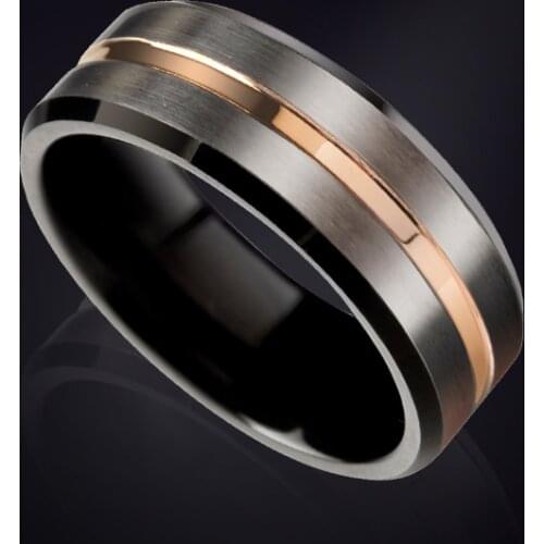 2019 New 8mm Width Men Wedding Band Black Brushed Tungsten Rings with Rose Gold Groove/ Gold color Groove Comfort Fit Size 7-13