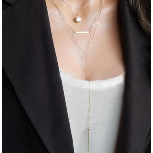 New Boho Jewelry Crystal Multi Layer Choker Necklaces For Women Long Pendant Bar Necklace Vintage Collare Kolye Sweater Chain