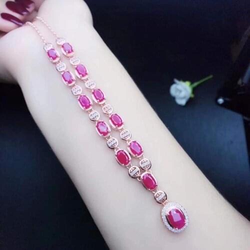 Natural Real Ruby necklace with pendant Free shipping 925 sterling silver Natural real ruby Fine jewelry