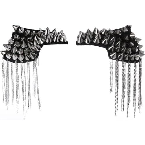 Punk Gothic Tassel Stud Rivet Pin Brooch Epaulette Shoulder Mark Board Epaulet