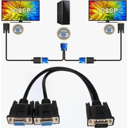 Mini 1 Computer to Dual 2 Monitor Adapter Male to Female VGA Splitter Cable for Laptop Desktop PC
