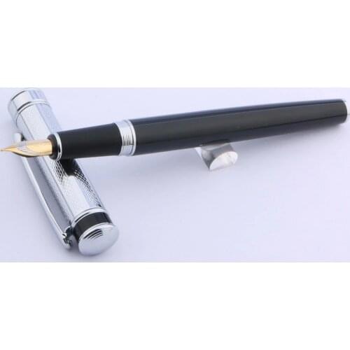 Luxury High quality brand BAOER 576 Black Lacquered Silver Mesh Metal Medium Fountain Pen ink pen Stationery Office Supplies