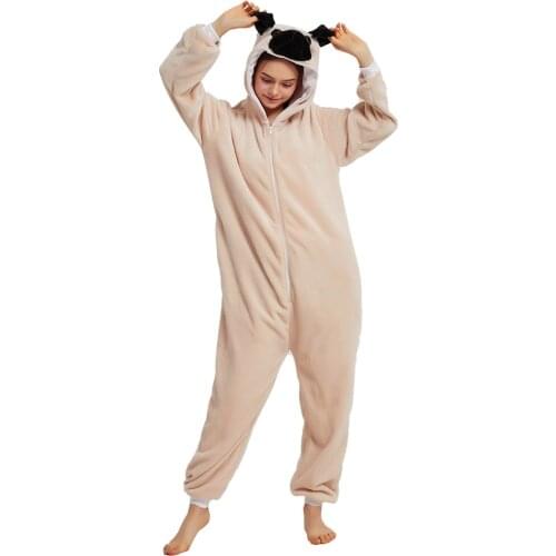 Funny Onesie Animal Sharpei Pajama Unisex Women Cute Kigurumis Hooded Dog Jumpsuit Winter Homewear Overalls Adult Zipper Suit