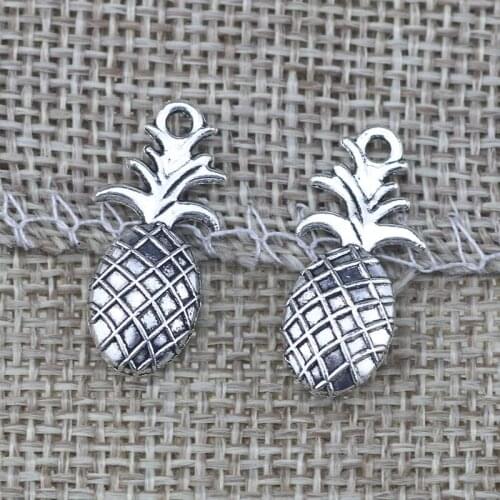 High Quality 20 Pieces/Lot 11mm*23mm Antique Silver Plated Fruit Charm Ananas Pineapple Charms For Jewelry Making
