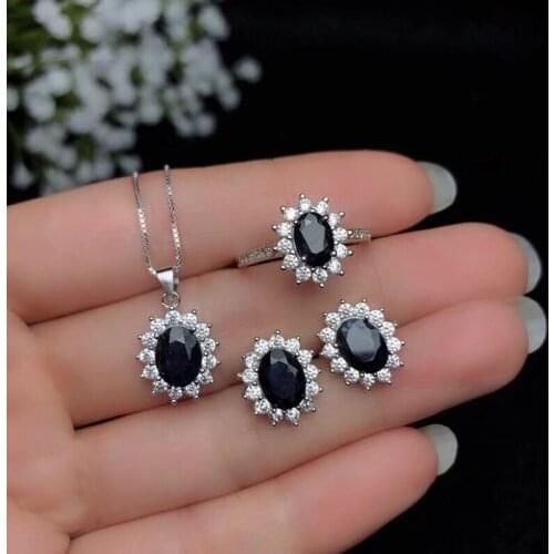 Origin of China, black, natural sapphire jewelry suit, rings, Necklace earrings, classic style