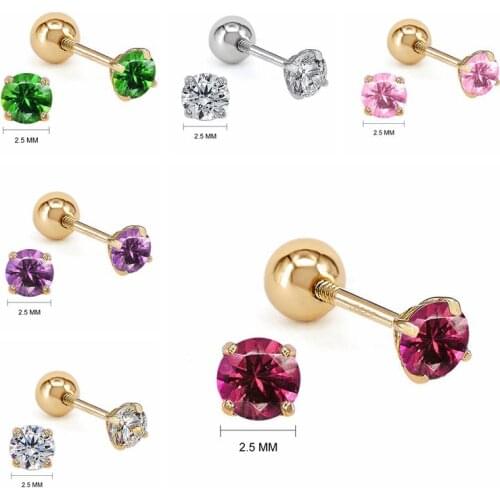925 Sterling Silver Tiny Simple Crystal Stud Earrings for Women White Green Purple Rose Red Powder Color Earring Fashion Jewelry