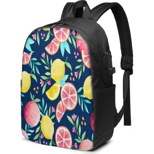 School Laptop Backpack Colorful Fruits 17 inch Travel Multi USB Charger Bag