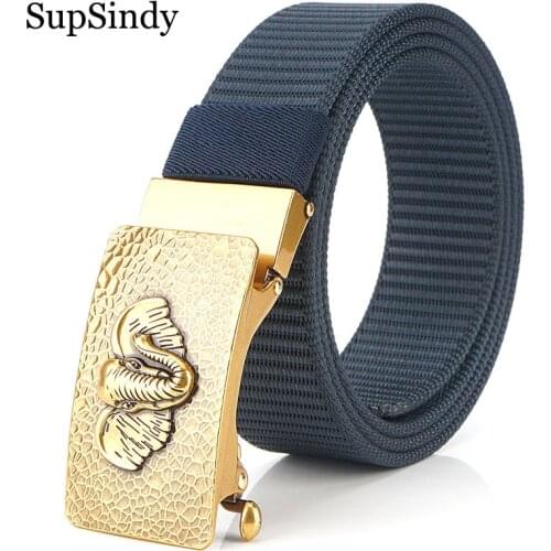 SupSindy Mans nylon belt luxury Elephant metal automatic buckle Canvas Belts for men fashion jeans Waistband outdoor male strap