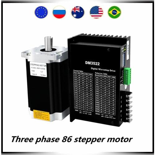 Three phase stepper motor 86BYG350B 4Nm / 86BYG350C 6Nm / 86BYG350D 8Nm / 86BYG350E 12Nm + driver DM3522 AC 110-240V for CNC