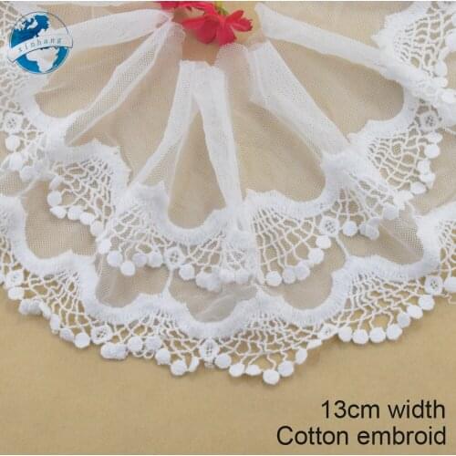 13cm white cotton embroided lace ribbon guipure trim wedding decoration DIY Accessories dolls lace african lace applique#3906